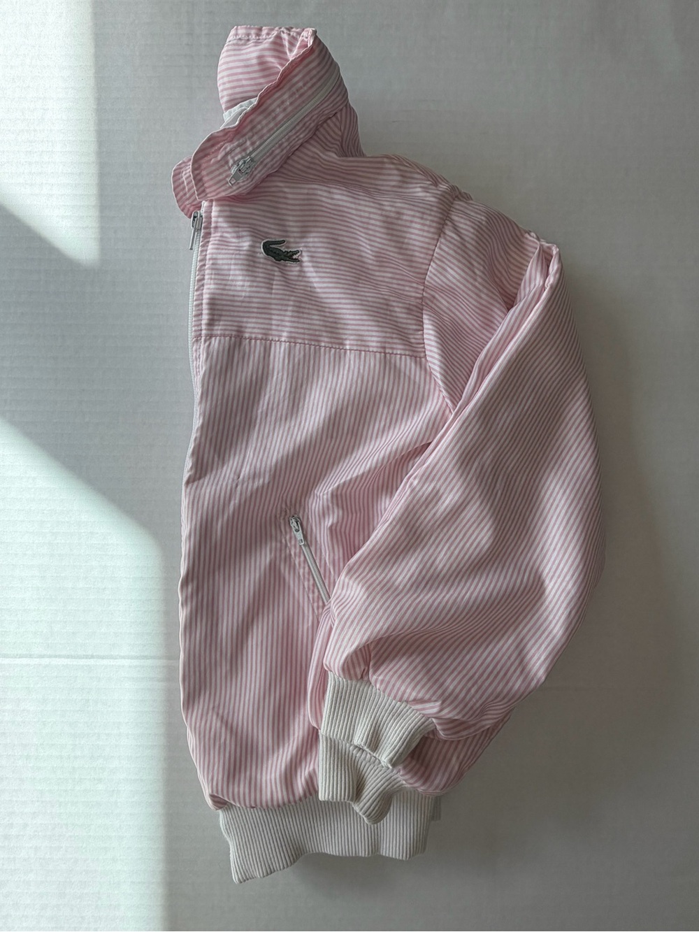 Vintage Chemise Lacoste Made in France Pink Striped Jacket Size 10